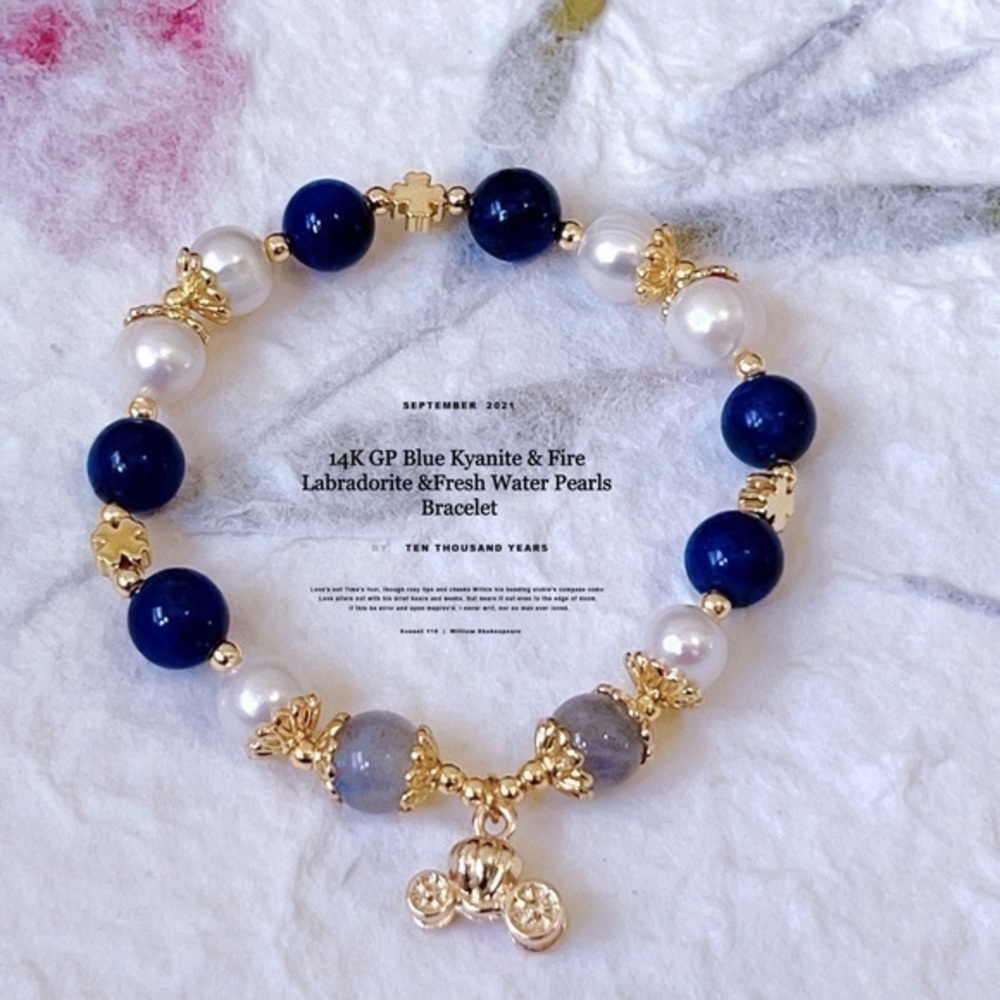 Blue Kyanite & Fire Labradorite &Fresh Water Pearls Bracelet